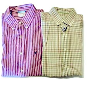 Lot Of 2 Mens Dress Shirt Bill Blass Brown plaid American Eagle Purple Stripe M